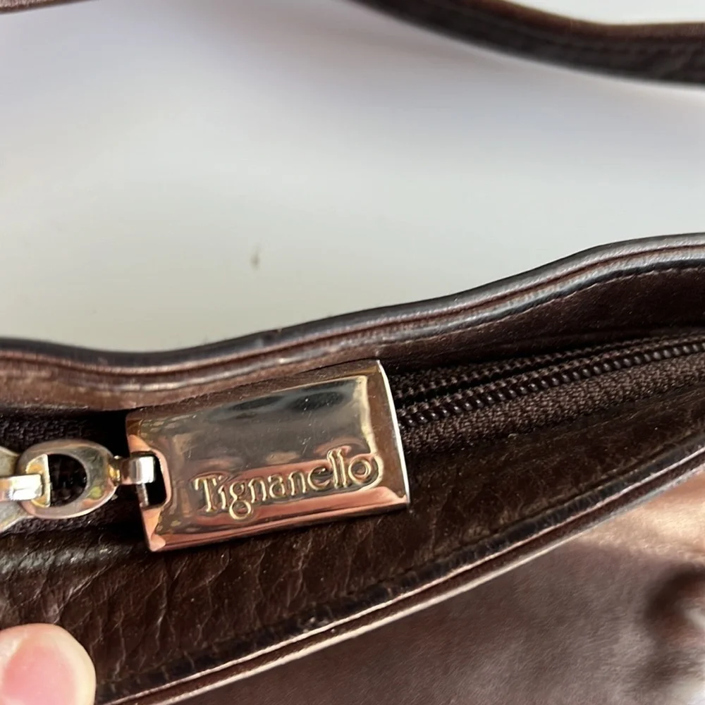 Vintage Tignanello Chocolate Brown Leather Crossbody Bag Gold Hardware Classic